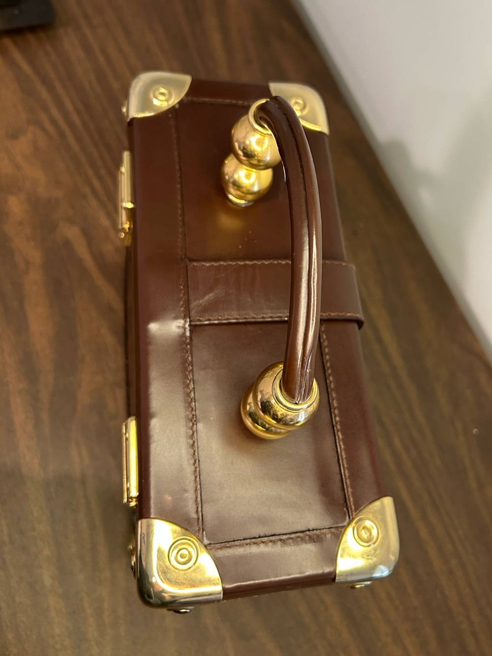 Vintage Gabbrielli Brown Leather Box Purse Gold Tone Structured Italy - Picture 8 of 10